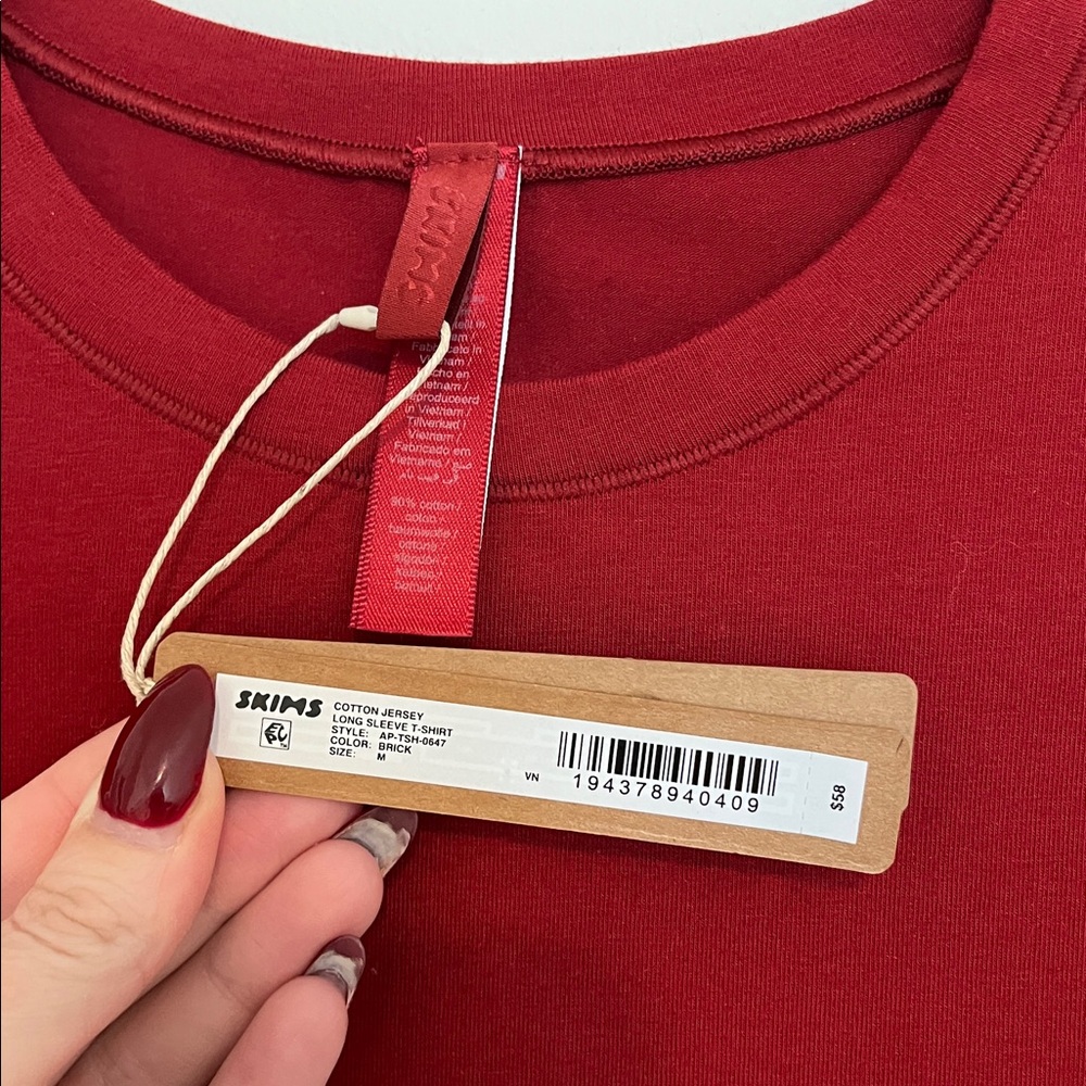 Skims Cotton Jersey Long Sleeve T-Shirt in Brick - Picture 4 of 10